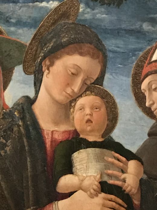 Andra Mantegna. Madonna und Kind mit Heiligem Hieronymus und St. Louis de Toulouse (1445). (Musée Jacquemart-André). Detail